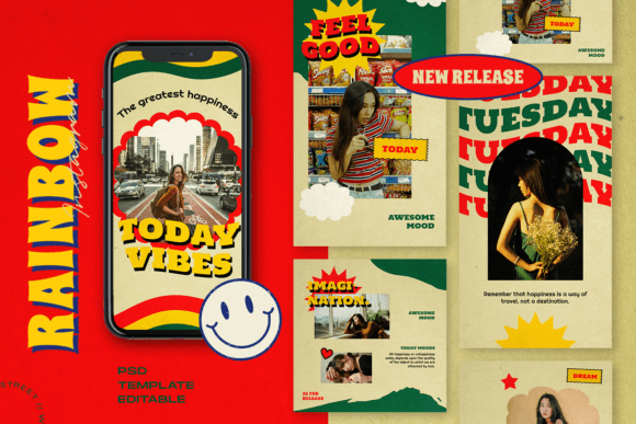 Download Rainbow Retro Instagram Template - Premium Resources